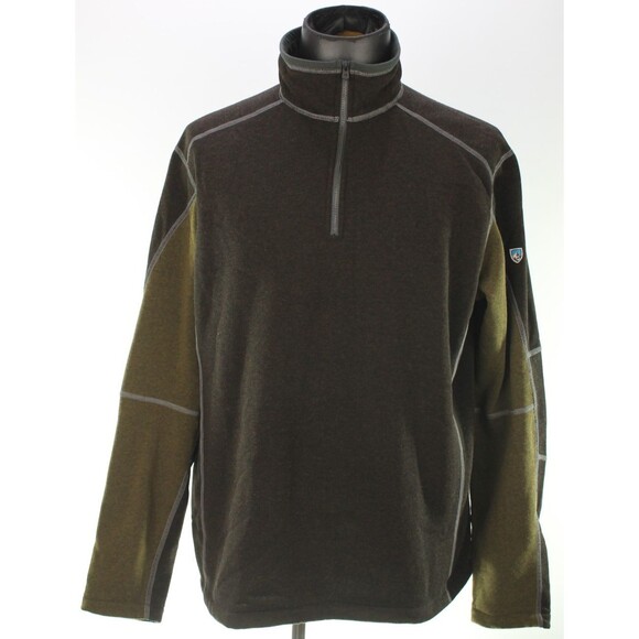 KUHL Revel $110 Men's 1/4 Zip Fleece Sweater Size XL Brown Olive Green